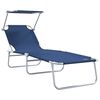 vidaXL Folding Sun Lounger with Canopy Steel and Fabric Blue