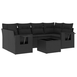 vidaXL 7 Piece Garden Sofa Set with Cushions Black Poly Rattan