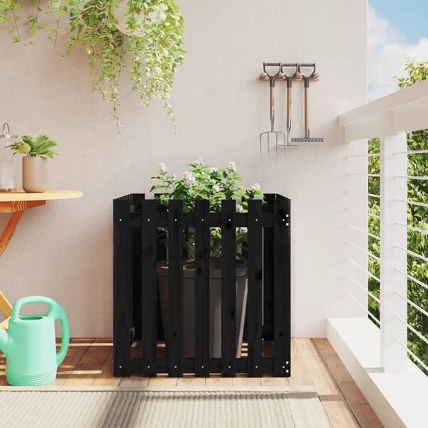 vidaXL Garden Planter with Fence Design Black 70x70x70 cm Solid Wood Pine