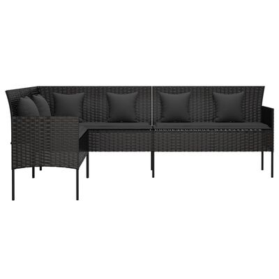 vidaXL L-shaped Garden Sofa with Cushions Black Poly Rattan