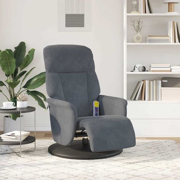vidaXL Massage Recliner Chair with Footrest Dark Grey Velvet