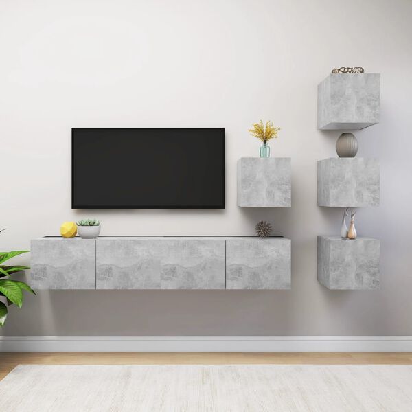 vidaXL 6 Piece TV Cabinet Set Concrete Grey Engineered Wood