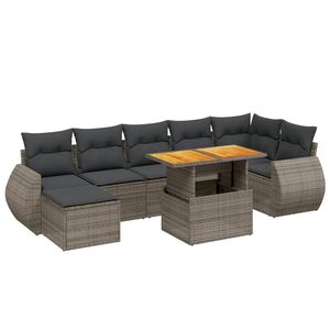 vidaXL 8 Piece Garden Sofa Set with Cushions Grey Poly Rattan