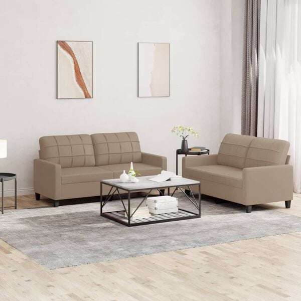 vidaXL 2 Piece Sofa Set with Cushions Cappuccino Faux Leather