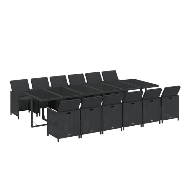 vidaXL 13 Piece Garden Dining Set with Cushions Poly Rattan Black