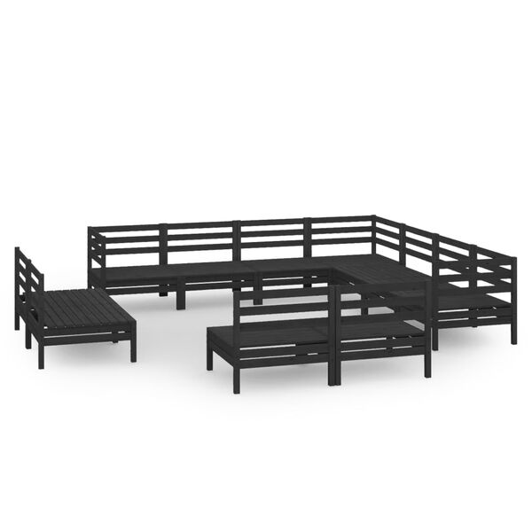 vidaXL 11 Piece Garden Lounge Set Solid Wood Pine Black