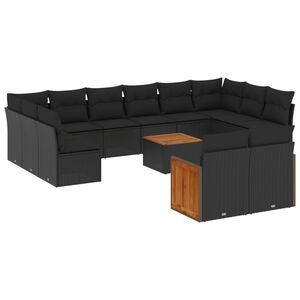 vidaXL 13 Piece Garden Sofa Set with Cushions Black Poly Rattan