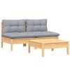 vidaXL 3 Piece Garden Lounge Set with Grey Cushions Pinewood