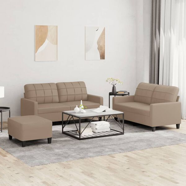 vidaXL 3 Piece Sofa Set with Cushions Cappuccino Faux Leather