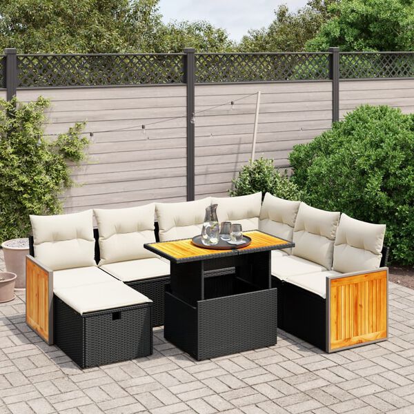 vidaXL 8 Piece Garden Sofa Set with Cushions Black Poly Rattan