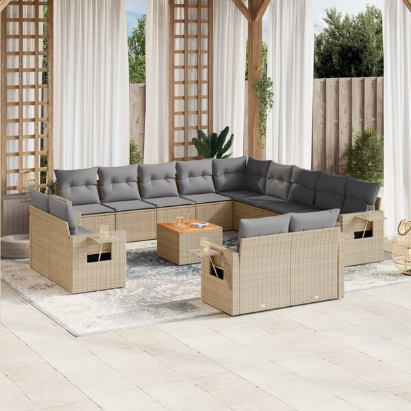 vidaXL 14 Piece Garden Sofa Set with Cushions Mix Beige Poly Rattan