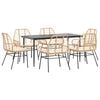 vidaXL 7 Piece Garden Dining Set with Cushions Brown Poly Rattan Glass