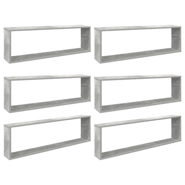 vidaXL Wall Cube Shelf 6 pcs Concrete Grey 100x15x30 cm Engineered Wood