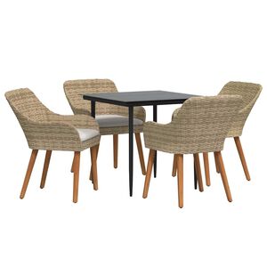 vidaXL Garden Dining Set with Cushion 5 pcs Beige Poly Rattan