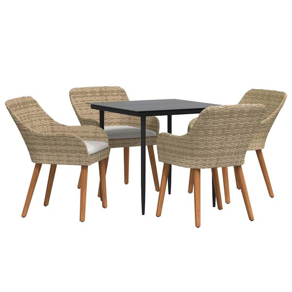 vidaXL Garden Dining Set with Cushion 5 pcs Beige Poly Rattan