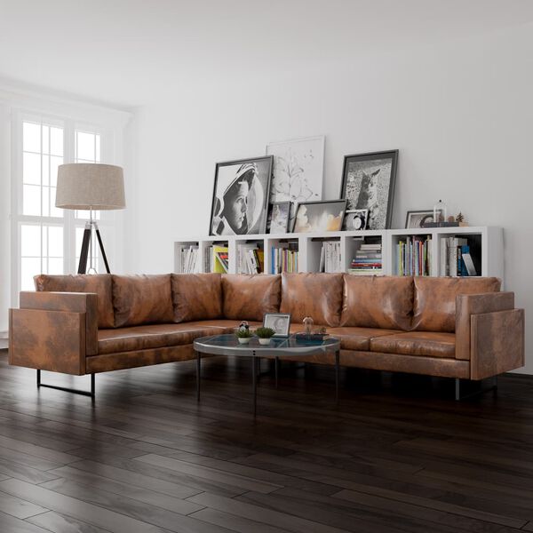 vidaXL Corner Sofa Fabric Brown