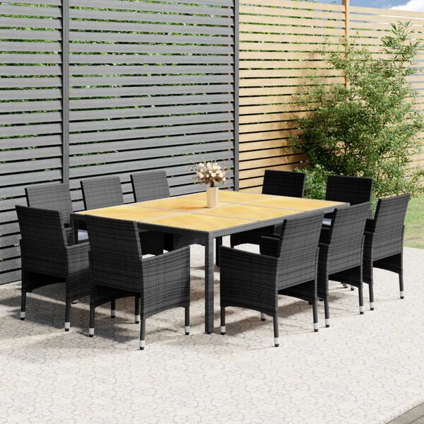 vidaXL 11 Piece Garden Dining Set Poly Rattan Grey