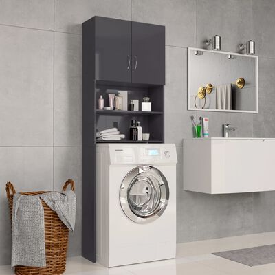 vidaXL Washing Machine Cabinet High Gloss Grey 64x25.5x190 cm