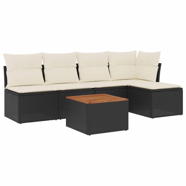 vidaXL 6 Piece Garden Sofa Set with Cushions Black Poly Rattan