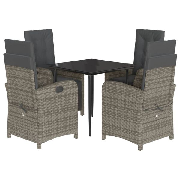 vidaXL 5 Piece Garden Dining Set with Cushions Grey Poly Rattan