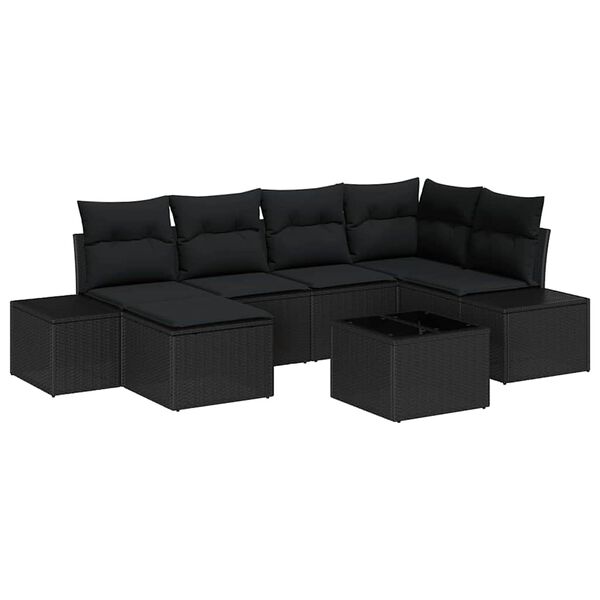 vidaXL Garden Sofa Set with Cushion 6 pcs Black Poly Rattan