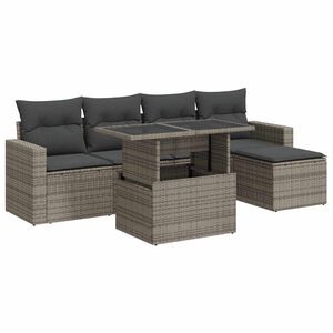 vidaXL 6 Piece Garden Sofa Set with Cushions Grey Poly Rattan