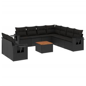 vidaXL 10 Piece Garden Sofa Set with Cushions Black Poly Rattan