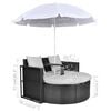 vidaXL Garden Bed with Parasol Black Poly Rattan
