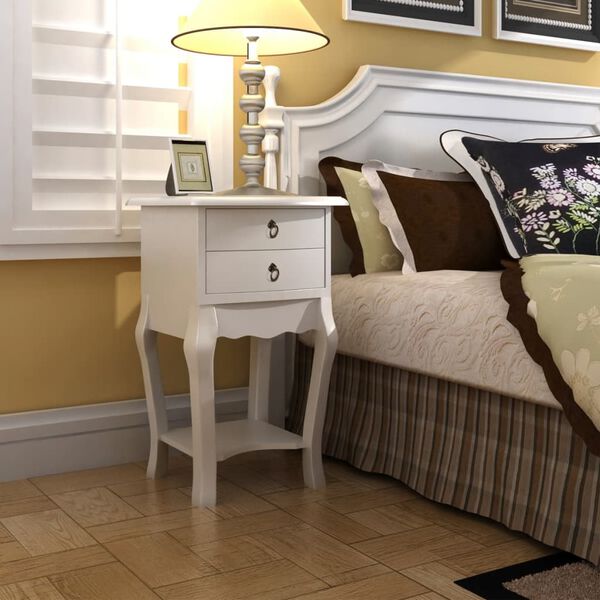 vidaXL Nightstand with 2 Drawers White