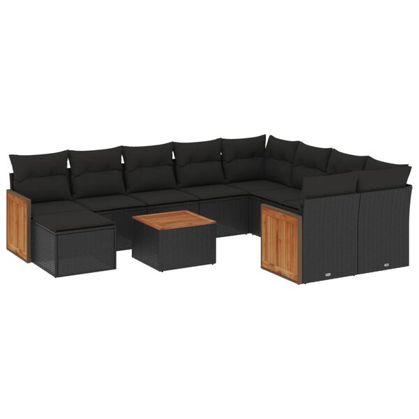 vidaXL 11 Piece Garden Sofa Set with Cushions Black Poly Rattan