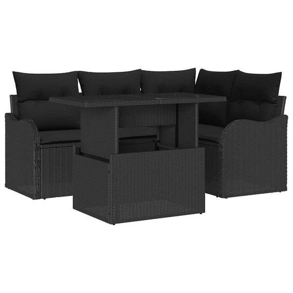 vidaXL Outdoor Dining Set with Cushion 5 pcs Black Poly rattan