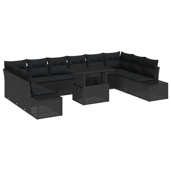 vidaXL Garden Sofa Set with Cushion with Storage Manual 11 pcs Black