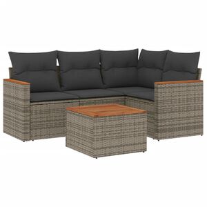 vidaXL 5 Piece Garden Sofa Set with Cushions Grey Poly Rattan