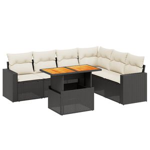 vidaXL 7 Piece Garden Sofa Set with Cushions Black Poly Rattan