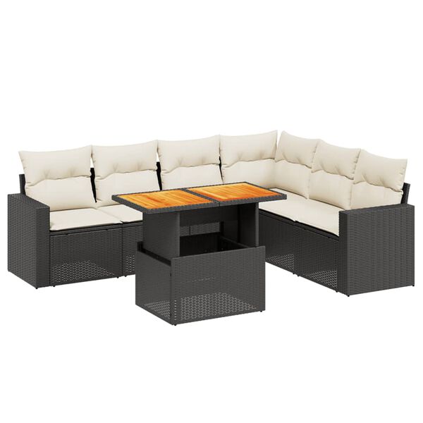 vidaXL 7 Piece Garden Sofa Set with Cushions Black Poly Rattan