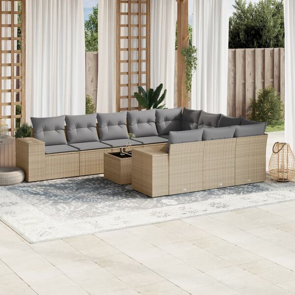 vidaXL 11 Piece Garden Sofa Set with Cushions Beige Poly Rattan