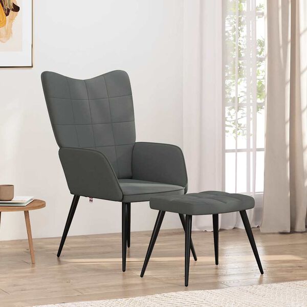 vidaXL Relaxing Chair with a Stool Dark Grey Fabric