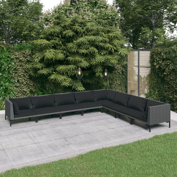 vidaXL 8 Piece Garden Lounge Set with Cushions Poly Rattan Dark Grey