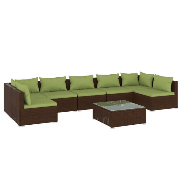vidaXL 8 Piece Garden Lounge Set with Cushions Poly Rattan Brown