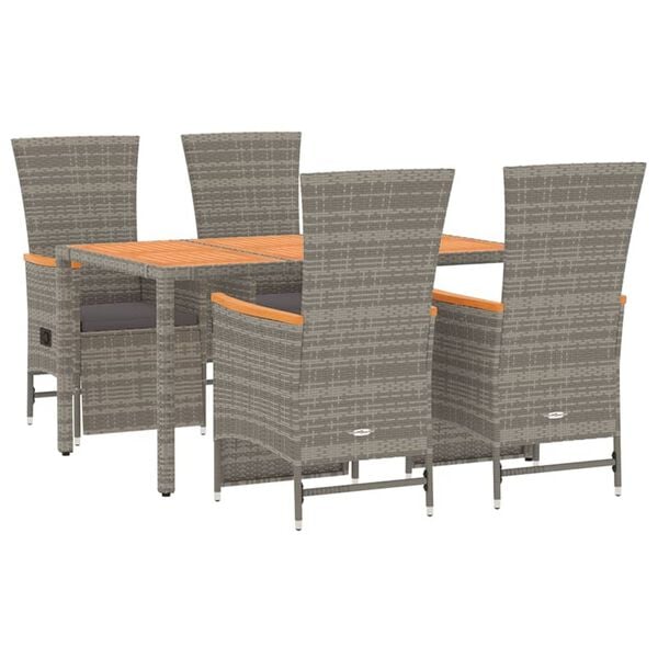 vidaXL 5 Piece Garden Dining Set with Cushions Grey Poly Rattan