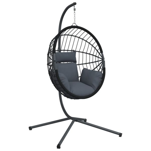 vidaXL Hanging Egg Chair with Stand Anthracite Rattan and Steel