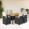 vidaXL 7 Piece Garden Bistro Set with Cushions Black Poly Rattan