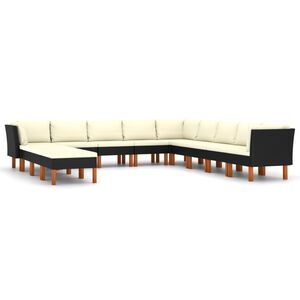 vidaXL 12 Piece Garden Lounge Set with Cushions Poly Rattan Black
