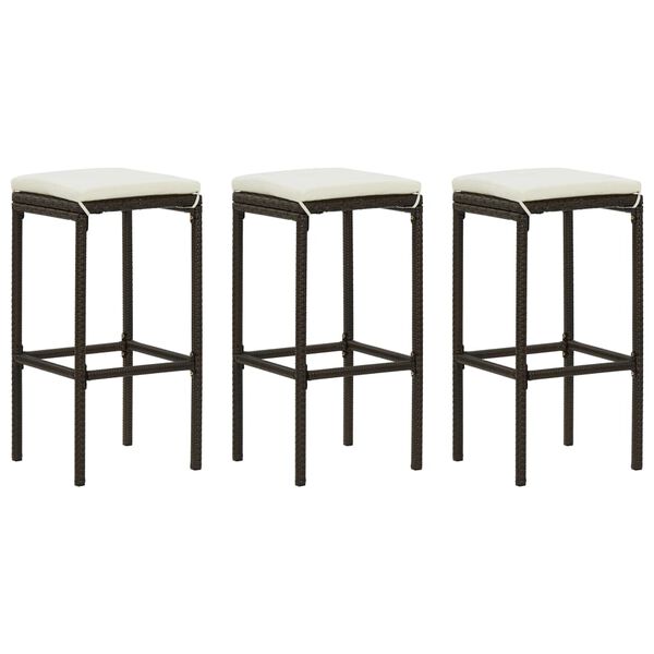 vidaXL Bar Stools with Cushions 3 pcs Brown Poly Rattan