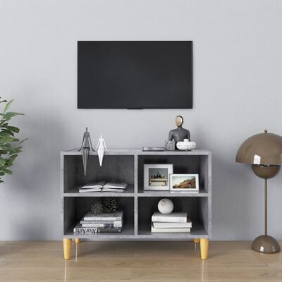 vidaXL TV Cabinet with Solid Wood Legs Concrete Grey 69.5x30x50 cm