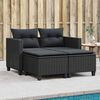 vidaXL Garden Sofa 2-Seater with Stools Black Poly Rattan