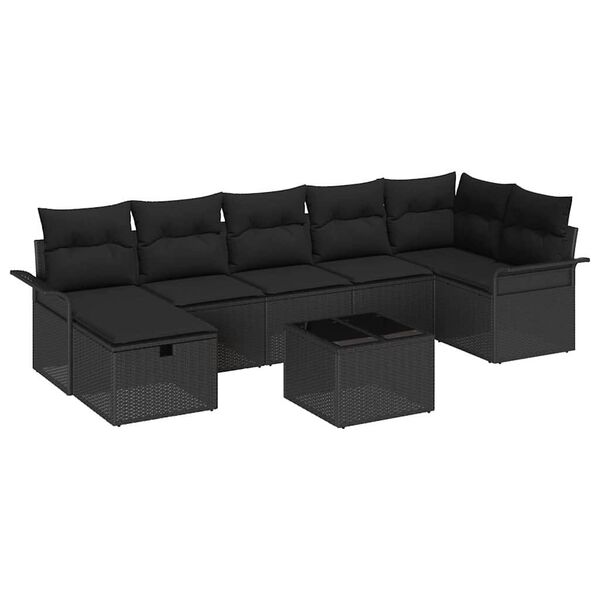 vidaXL Garden Sofa Set with Cushion Manual 8 pcs Black Poly Rattan