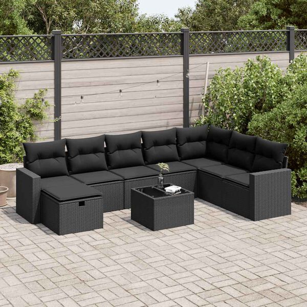 vidaXL 9 Piece Garden Sofa Set with Cushions Black Poly Rattan