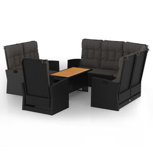 vidaXL 4 Piece Garden Lounge Set with Cushions Black Poly Rattan