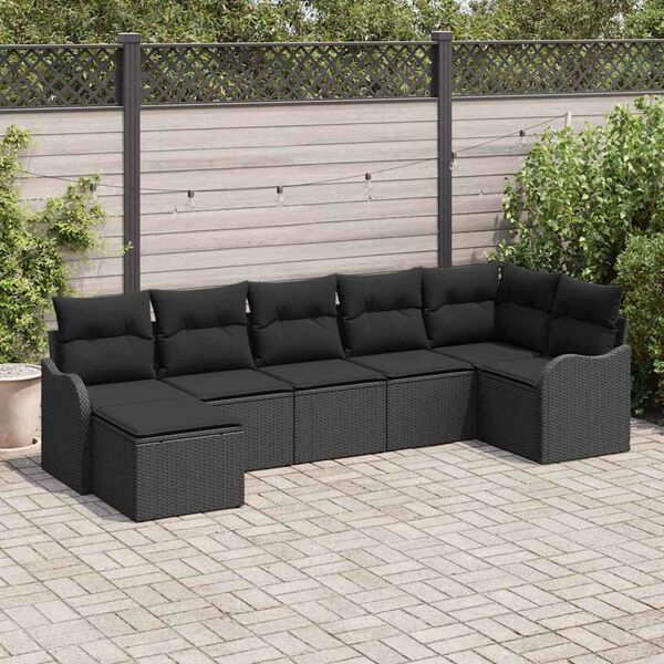 vidaXL Garden Sofa Set with Cushion 7 pcs Black Poly rattan